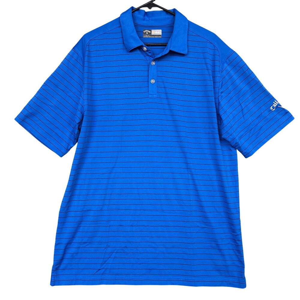 Callaway Mens Shirt Blue Black Stripe Polo Golf OptiDri Performance Stretch XL
